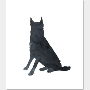 Belgian Malinois Shepherd, Black Dog Silhouette Posters and Art